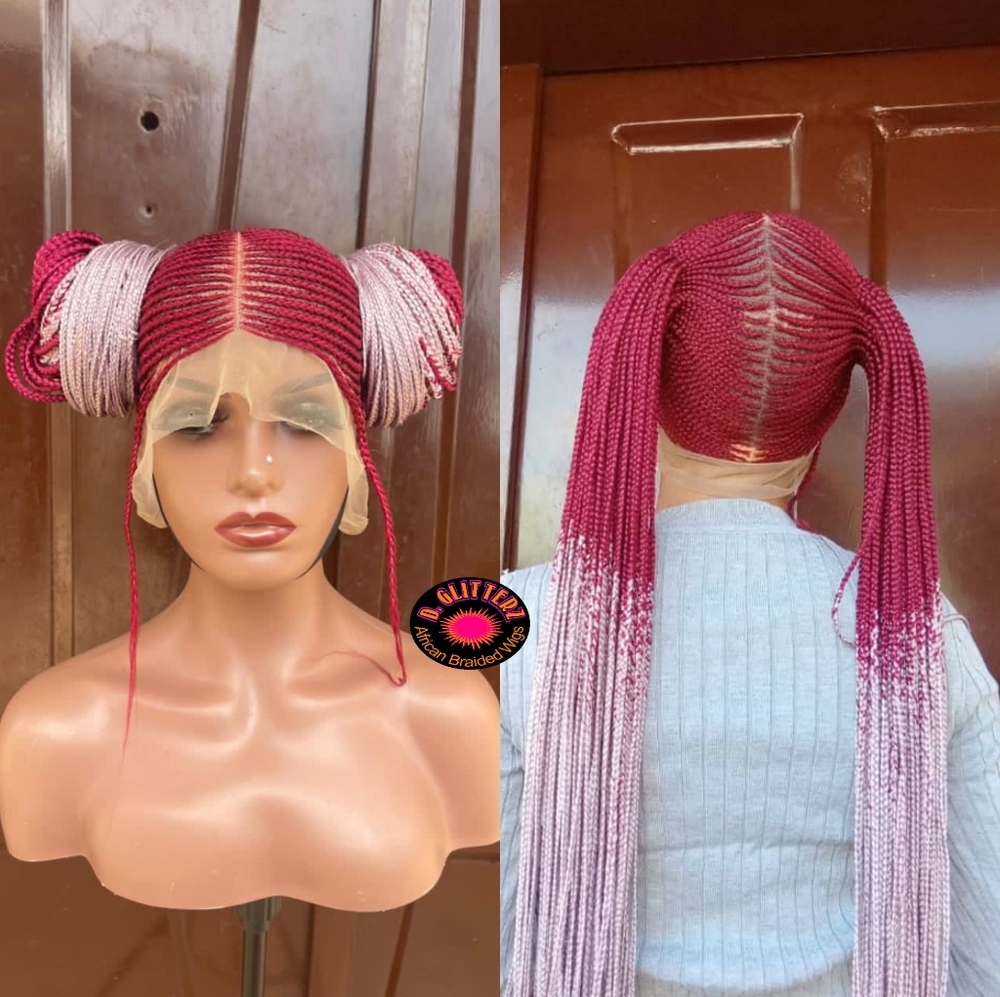 AFRICAN BRAIDED TWO PONYTAIL CONROW WIG ON FULL LACE